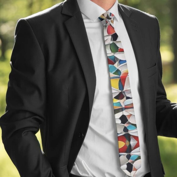 Modernist Abstract Tie Retro Designer Menswear Mens Necktie Mid Century Painting - Picture 2 of 9